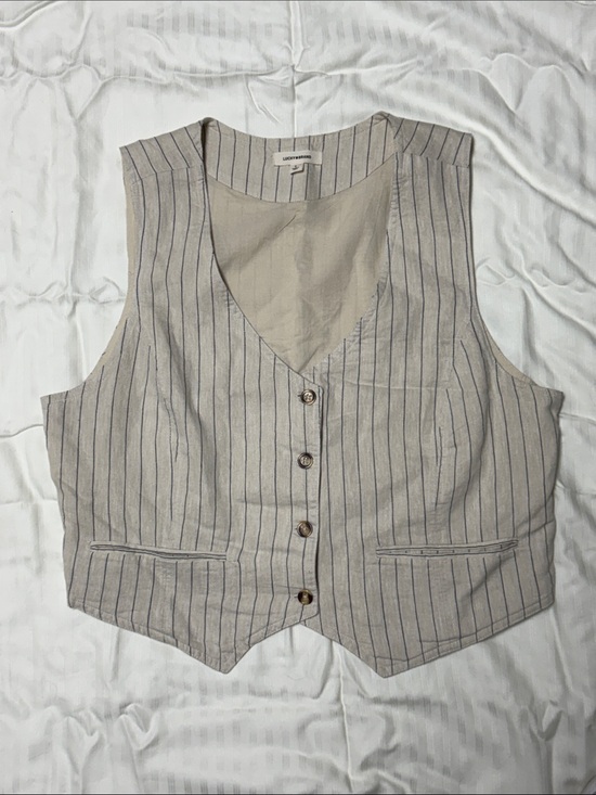 Lucky Brand Jackets & Blazers - Lucky Brand Beige with Blue Pinstripe Linen Blend Vest